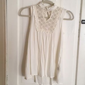High neck tank top, lace accents